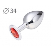 Коническая серебристая анальная втулка с красным кристаллом - 8,2 см. - Anal Jewelry Plug - купить с доставкой в Нижнем Новгороде