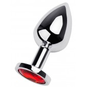 Серебристая коническая анальная пробка с красным кристаллом - 8 см. - ToyFa - купить с доставкой в Нижнем Новгороде