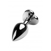 Серебристая коническая анальная пробка с красным кристаллом-сердечком - 7 см. - ToyFa - купить с доставкой в Нижнем Новгороде