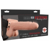 Телесный перезаряжаемый вибрострапон 7  Hollow Rechargeable Strap-on with Balls - 20,3 см. - Pipedream - купить с доставкой в Нижнем Новгороде