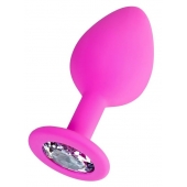 Розовая анальная втулка Brilliant с прозрачным кристаллом - 8 см. - ToyFa - купить с доставкой в Нижнем Новгороде