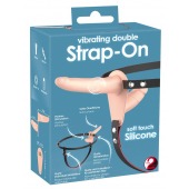 Телесный двойной вибрострапон с вибрацией Vibrating Double Strap-On - 15 см. - Orion - купить с доставкой в Нижнем Новгороде
