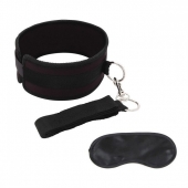 Черный ошейник с длинным поводком Collar and Leash Set - Lux Fetish - купить с доставкой в Нижнем Новгороде