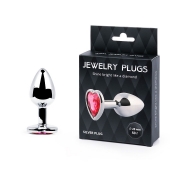 Серебристая анальная пробка с малиновым кристаллом-сердечком - 7 см. - Anal Jewelry Plug - купить с доставкой в Нижнем Новгороде
