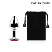 Серебристая анальная пробка с малиновым кристаллом - 7,2 см. - Anal Jewelry Plug - купить с доставкой в Нижнем Новгороде