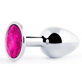 Серебристая анальная пробка с малиновым кристаллом - 7,2 см. - Anal Jewelry Plug - купить с доставкой в Нижнем Новгороде