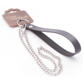 Серебристый металлический поводок с кожаной черной ручкой - 80 см. - Crazy Handmade - купить с доставкой в Нижнем Новгороде