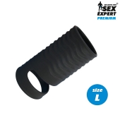 Черная открытая насадка на пенис с кольцом для мошонки L-size - 8,5 см. - Sex Expert - в Нижнем Новгороде купить с доставкой