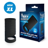 Черная открытая насадка на пенис с кольцом для мошонки XL-size - 8,9 см. - Sex Expert - в Нижнем Новгороде купить с доставкой
