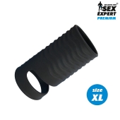 Черная открытая насадка на пенис с кольцом для мошонки XL-size - 8,9 см. - Sex Expert - в Нижнем Новгороде купить с доставкой