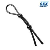 Черное силиконовое лассо с двумя шариками для утяжки - Sex Expert - в Нижнем Новгороде купить с доставкой
