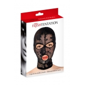 Черная кружевная маска на голову с отверстиями для глаз и рта - Fetish Tentation - купить с доставкой в Нижнем Новгороде