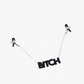 Зажимы на соски с кожаной подвеской Bitch - Crazy Handmade - купить с доставкой в Нижнем Новгороде