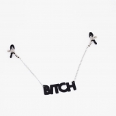 Зажимы на соски с кожаной подвеской Bitch - Crazy Handmade - купить с доставкой в Нижнем Новгороде