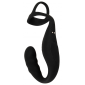 Черное эрекционное кольцо со стимуляцией промежности и анальной пробкой Cock Ring with RC Prostate Plug - Orion - в Нижнем Новгороде купить с доставкой