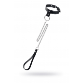 Черный узкий однослойный ошейник с серебристым поводком-цепочкой - Pecado - купить с доставкой в Нижнем Новгороде