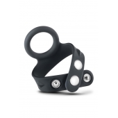 Черное эрекционное кольцо с подхватом мошонки на кнопках VS6 - Blush Novelties - в Нижнем Новгороде купить с доставкой