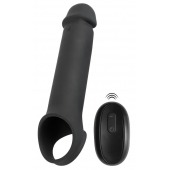 Черная вибронасадка для пениса с хомутом для мошонки и пультом ДУ Remote Controlled Penis Extension - Orion - в Нижнем Новгороде купить с доставкой