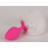 Розовая анальная пробка с белым хвостом  Задорный Кролик - 4sexdreaM