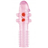 Гелевая розовая насадка с шариками и шипами - 14 см. - ToyFa - в Нижнем Новгороде купить с доставкой