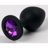 Чёрная анальная втулка с фиолетовым кристаллом - 7,3 см. - Джага-Джага - купить с доставкой в Нижнем Новгороде
