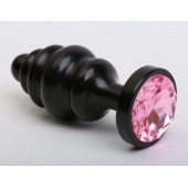 Черная фигурная анальная пробка с розовым кристаллом - 8,2 см. - 4sexdreaM - купить с доставкой в Нижнем Новгороде
