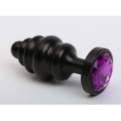 Черная фигурная анальная пробка с фиолетовым кристаллом - 8,2 см. - 4sexdreaM - купить с доставкой в Нижнем Новгороде