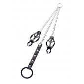 Черно-серебристые зажимы для сосков с кольцом для пениса TOYFA Metal - ToyFa - купить с доставкой в Нижнем Новгороде