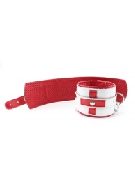 Бело-красные кожаные наручники для медсестры - БДСМ Арсенал - купить с доставкой в Нижнем Новгороде