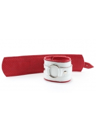 Бело-красные кожаные наручники с кольцом - БДСМ Арсенал - купить с доставкой в Нижнем Новгороде