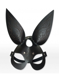 Чёрная кожаная маска с длинными ушками и эффектом тату - Sitabella - купить с доставкой в Нижнем Новгороде