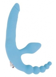 Голубой безремневой страпон с анальным отростком и вибрацией - 15 см. - Bior toys - купить с доставкой в Нижнем Новгороде