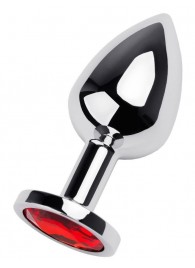 Серебристая коническая анальная пробка с красным кристаллом - 8 см. - ToyFa - купить с доставкой в Нижнем Новгороде