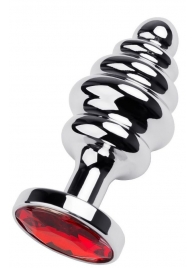 Серебристая анальная пробка-елочка с красным кристаллом - 7,2 см. - ToyFa - купить с доставкой в Нижнем Новгороде