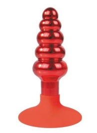 Красная анальная пробка-елочка с круглым ограничителем - 10 см. - Bior toys