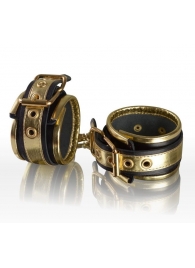 Золотисто-чёрные кожаные наручники - Sitabella - купить с доставкой в Нижнем Новгороде