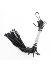Черная плеть с серебристой ручкой - 44 см. - БДСМ Арсенал - купить с доставкой в Нижнем Новгороде