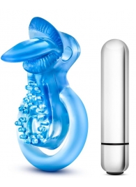 Голубое эрекционное виброкольцо 10 Function Vibrating Tongue Ring - Blush Novelties - в Нижнем Новгороде купить с доставкой
