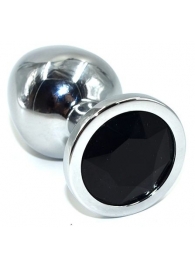 Серебристая анальная пробка из нержавеющей стали с черным кристаллом - 8,5 см. - Kanikule - купить с доставкой в Нижнем Новгороде