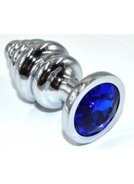 Серебристая анальная пробка из нержавеющей стали с синим кристаллом - 8,8 см. - Kanikule - купить с доставкой в Нижнем Новгороде