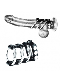 Тройное металлическое кольцо на пенис с регулируемым ремешком - BlueLine - купить с доставкой в Нижнем Новгороде