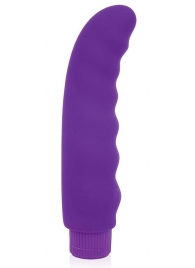 Фиолетовый изогнутый ребристый вибромассажер - 15 см. - Bior toys