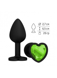 Черная силиконовая пробка с салатовым кристаллом - 7,3 см. - Джага-Джага - купить с доставкой в Нижнем Новгороде