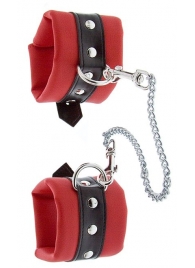 Красно-чёрные наручники на металлической цепочке - Blush Novelties - купить с доставкой в Нижнем Новгороде