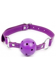 Фиолетовый кляп-шарик на регулируемом ремешке с кольцами - Notabu - купить с доставкой в Нижнем Новгороде