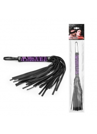 Черная многохвостовая плеть с круглой фиолетовой ручкой-зеброй - 39 см. - Notabu - купить с доставкой в Нижнем Новгороде