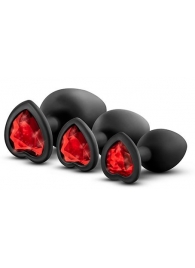 Набор черных анальных пробок с красным кристаллом-сердечком Bling Plugs Training Kit - Blush Novelties - купить с доставкой в Нижнем Новгороде