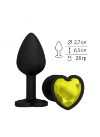 Черная силиконовая пробка с желтым кристаллом-сердцем - 8,5 см. - Джага-Джага - купить с доставкой в Нижнем Новгороде