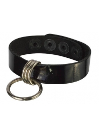 Черный лаковый кожаный браслет с подвесным колечком - Sitabella купить с доставкой