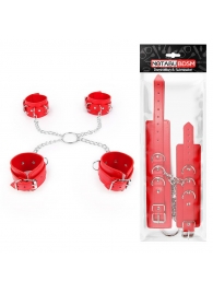 Комплект красных наручников и оков на металлических креплениях с кольцом - Notabu - купить с доставкой в Нижнем Новгороде